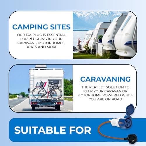Double Dragon UK caravan mains hook-up adapter – 230V UK 3-pin plug to 16A CEE socket | 13A fused | IP44 splashproof | 50cm hi-vis red fly lead | for campervan, motorhome, RV, boat, generator — view 6