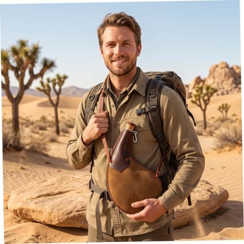 Waterskin with Lid Retro Water Drop Shaped Faux Leather Canteen, 12 Inch — view 4