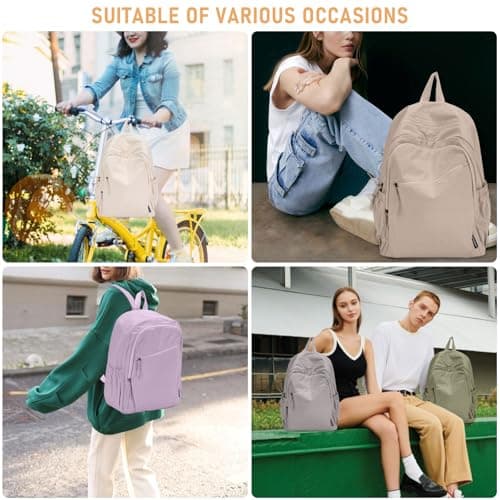 SCCGKP School Backpack Causal Travel School Bags Lightweight Rucksack Bag Water Resistant Students Bookbag for Women Teenage Girls Boys College Work Daypack (Khaki) — view 6
