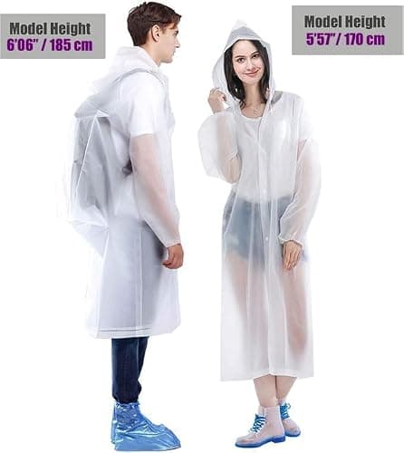 GUKOY Rain Poncho Raincoats, [2 Pack] EVA Reusable Rain Coat Jacket with Hood, Rain Cover Poncho for men and women (White+White) — view 5