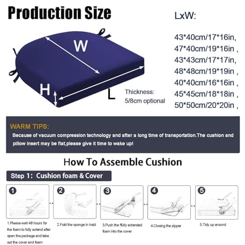 Waterproof Outdoor Chair Cushions U shaped cushions with straps and zippers perfect for patios gardens camping and indoor use (7 pack 50x50x5cm) — view 3