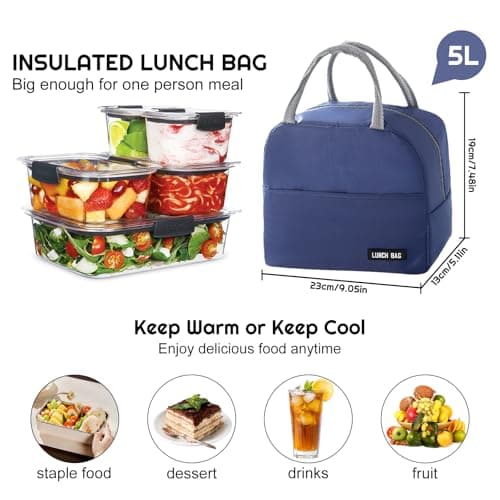 SUOXU Insulated Lunch Bag for Men Women Kids Cool Bag- Reusable Thermal Food Bag with Leak-Proof Liner, Cooler Tote for Work, School, Picnic & Travel (Navy blue-5L) — view 5