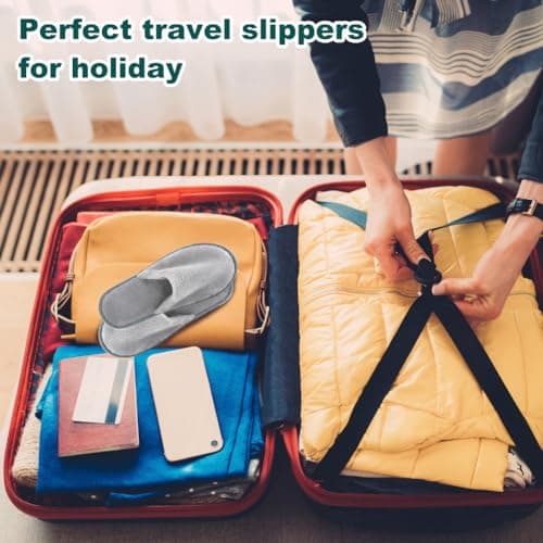 Portable Travel Slippers - Soft Coral Velvet With Thick 7mm Anti-Slip Soles for Hotel, Spa, Bathroom, Home - Reusable for Men and Women (Adult, Grey) — view 4