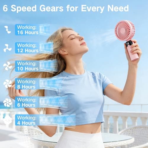 Handheld Fan, USB Rechargeable Portable Mini Hand Held Fan with 6 Speeds 4000mAh Battery Operated, Foldable Desk Small Fans with LED Display for Home Office Travel Outdoor Use, Summer Gift (Pink) — view 2