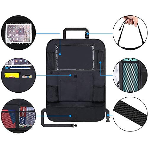URAQT Car Organiser, Back Seat Organizer with Waterproof Kick Mats, Kids Toy Storage, Multi Pockets, Tablet Holder - Family Car Accessories (2 pc) — view 4