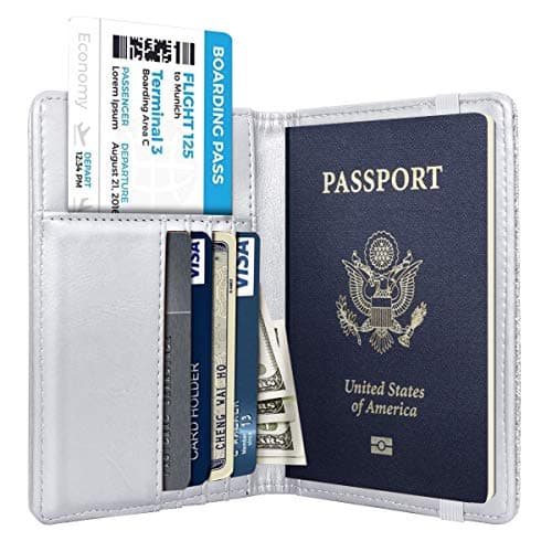 Passport Holder Cover Travel RFID Blocking Passport Cover Rose Gold Cute Flowers Passport Wallet with Elastic Band for Women, Silver, Casual — view 3