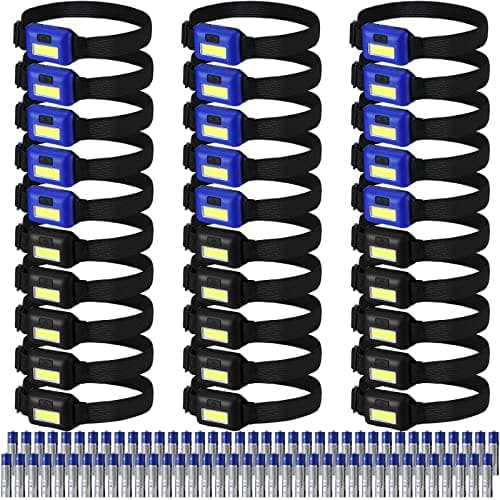 Macarrie 30 Pcs LED Headlamp Flashlight for Adults Outdoor Mardi Gras Flashlight Headlamps with Adjustable Headband Waterproof Head Lights with 3 Modes 90 AAA Batteries for Forehead Work Family Camp