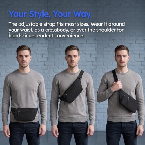 Bum Bag, 28x14cm, Waterproof Adjustable Fanny Pack Belt Bag(Black) — view 5