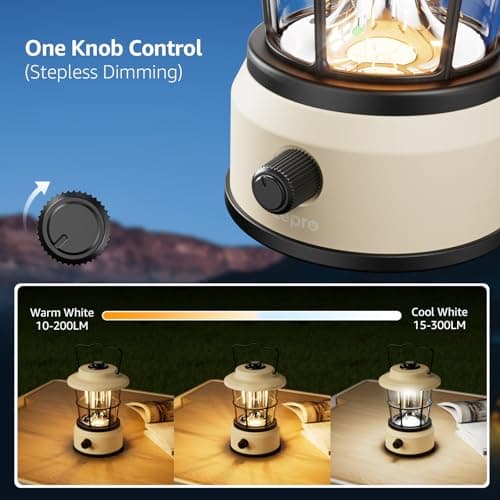 Lepro Rechargeable Camping Lantern, 3600mAh Retro Dimmable Tent Light — view 3