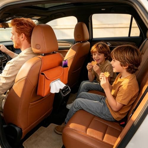 Back Seat Car Organizer - PU Leather | Tissue Box Cup Holder Storage — view 3