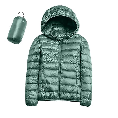 Womens Winter Lightweight Puffer Jacket with Hood Warm Short Packable Women Quilted Jacket Transitional Padded Down Jacket for Ladies Lined for Hiking Travel Plus Size Thin Jacket Down Mint Green