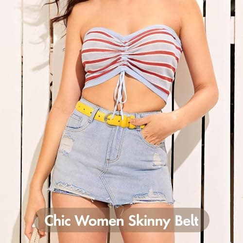VONMELLI Women's Leather Belt For Jeans Dresses Adjustable Vintage Waist Belts For Women Fashion Leather Belt Classic Ladies Belts With Single Prong Buckle Yellow M — view 4