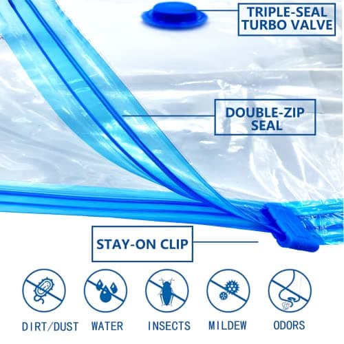 Vacuum Storage Bags for Clothes - 6 Pack(2 Jumbo + 2 Large Medium) Reusable Sealer with Double Zip Seal Travel Space Saver Duvets, Bedding, Quilts, Pillows — view 3
