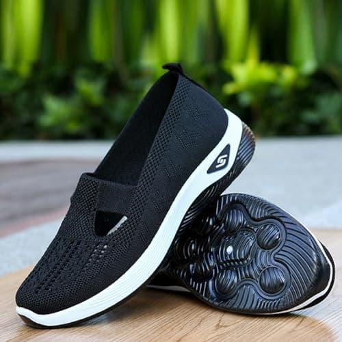 Women Orthopedic Casual Walking Shoes Breathable Soft Sole Slip On Shoes Lightweight Athletic Sneakers Size UK 5.5 Black — view 3