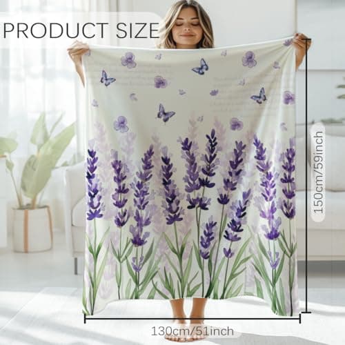 GLOBLELAND Lavender Butterfly Throw 59×51 inch Flowers Soft Cozy Flannel Blanket Washable Fuzzy Throw Blanket for Home Office Room Bed Sofa Chair Women Man — view 2