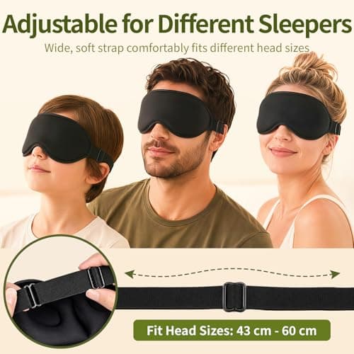 WakeSpring 3D Blackout Sleep Mask for Side Sleepers, Contoured Eye Cups & Nose Bridge, Adjustable Lightweight Eye Mask for Travel, Naps and Night Sleep, Men & Women，Black — view 6