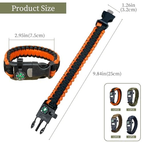 BOSOIRSOU Survival Bracelets 4-Pack | 5-in-1 Paracord Bracelet Set with Fire Starter, Compass & Whistle | Emergency Outdoor Gear for Camping, Hiking — view 2