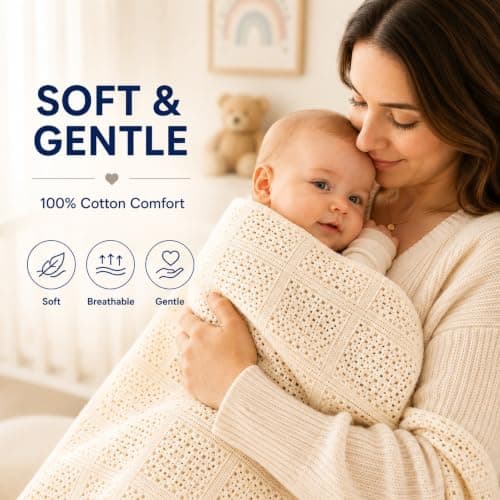DUDU N GIRLIE Baby Pram Cellular Blanket, Moses Basket, White, 90x70cm — view 5