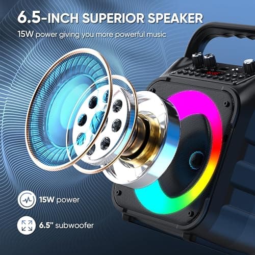Karaoke Machine with Two Wireless Microphones, Portable Karaoke Machine for Adults & Kids, Portable Bluetooth Speaker with partybox PA System, LED Lights, Supports TF Card/USB, AUX in, FM, USB,TWS — view 3