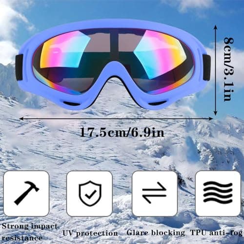 Ski Goggles Snowboard Goggles for Men Women Kids Cycling Motorcycle Snowmobile UV Protection Goggles Winter Snow Sports Glasses for Youth Adult Teens Boys & Girls (Blue) — view 2