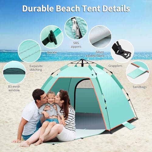 Pop Up Beach Tent, 1-3 Person Automatic Large UV 50+ Shelter Tent 2 Doors — view 5