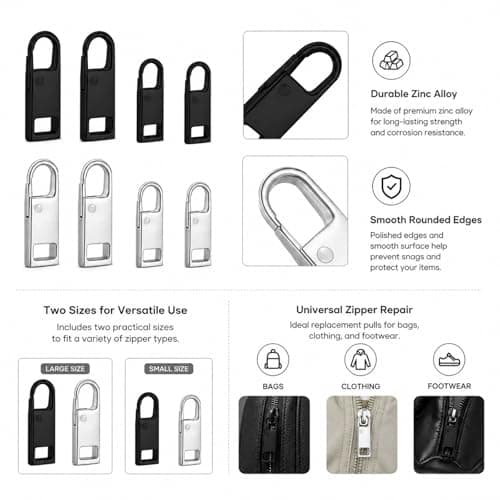 ApexPine 8 Pcs Metal Zipper Pull Replacements 2 Sizes for Bags Clothes — view 6