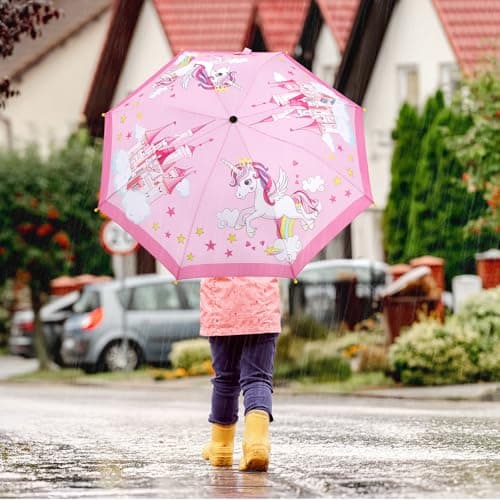 Decalsweet Kids Umbrella Unicorn Castle Stick Folding Umbrella Safety Open — view 6