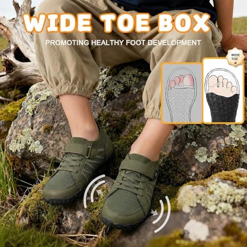 JOINFREE Kids Outdoor Shoes Wide Toe Barefoot Shoes Army Green — view 2