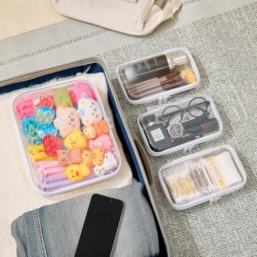 WELPIRT Clear Hard Zipper Pouch Case for Storage, Stackable Waterproof Transparent Clear Zipper Bag, Toiletry Pouch, Travel Organizer, Clear Cosmetic Bag,Toy Storage Bins, White, M+3S, M+3s — view 4