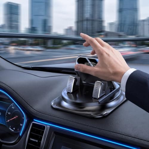 FOUDOL 360° Rotatable Car Dashboard Phone Mount, One Hand Release Auto Phone Holder, Non-Slip Gel Base Spring Clip Cell Phone Stand, Universal Compatible with iPhone Samsung All Smartphones(1pcs) — view 2