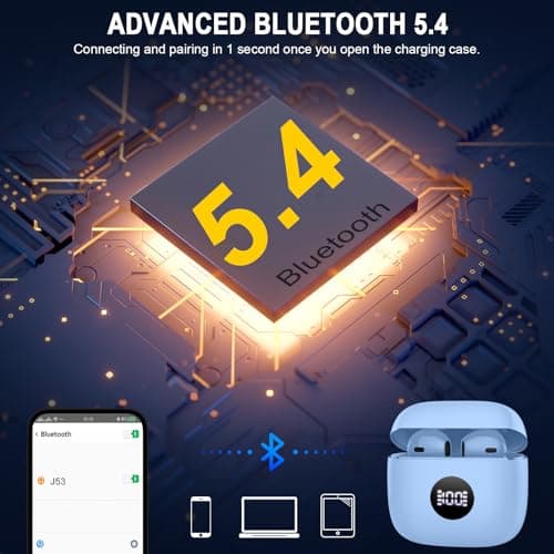 Jxrev Wireless Earbuds, Bluetooth 5.4 Headphones in Ear with 4 ENC Noise Cancelling Mic, 40H Playtime Earphones with HiFi Stereo Deep Bass, Wireless Headphones IP7 Waterproof, USB-C, Sky Blue — view 4