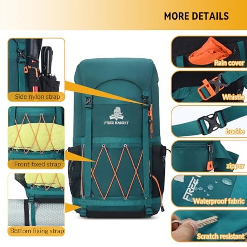Bseash 40L Waterproof Hiking Backpack with Rain Cover, Outdoor Sport Travel Bag Daypack for Camping Climbing Cycling Skiing (Red) — view 4