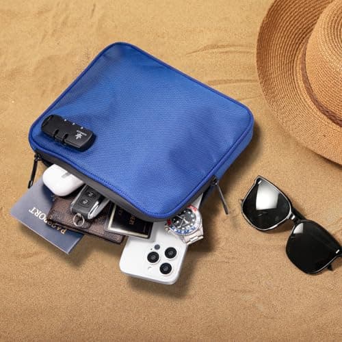 KOSMCCO Beach Locking Bag, 9x7.5 Inch Portable Safe for Phone, Wallet, Keys | Anti-Theft Locking Travel Pouch for Pool, Vacation (Blue) — view 2