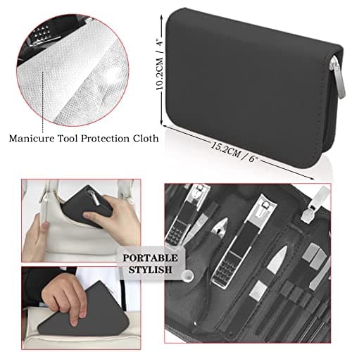 Manicure Pedicure Set -18pcs | Stainless Steel Professional Manicure Pedicure Kit Nail Clipper Set For Men Women | Nail Cutter Set Scissors Grooming Kit With Pu Leather Zip Case For Travel(Black) — view 5