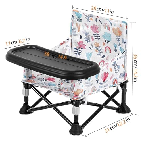 LADIDA Portable Baby High Chair with Removable Tray - Foldable Travel Highchair with Travel Bag,Flower Pattern Folding Booster Feeding Chair for Indoor Outdoor, Beach, Picnic 305 — view 2