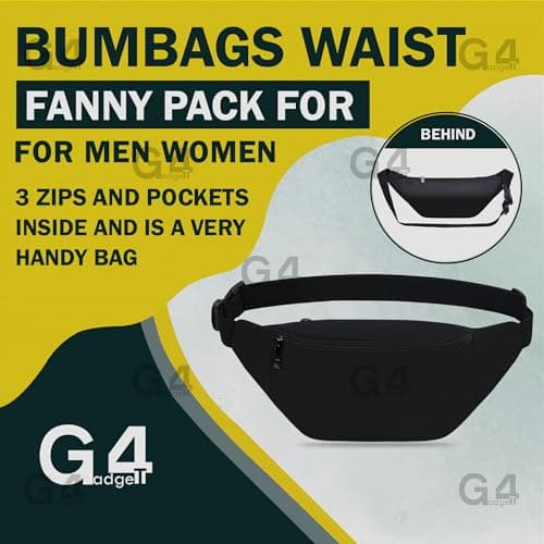 G4GADGET Waist Bag Bum Bag | Adjustable 120cm Belt | Lightweight Fanny Pack for Men & Women | Travel, Running, Festival & Holiday Money Belt with 2 Zipped Pockets — view 2