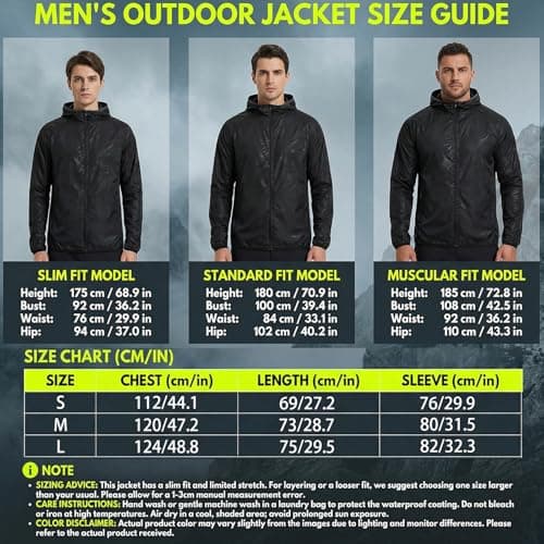 Youkly 2 Pcs Men's Lightweight Waterproof Jacket (M, Black + Royal Blue) — view 6