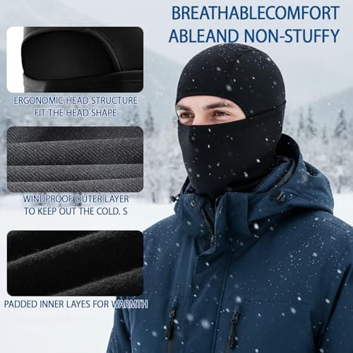 2-Piece Motorcycle Balaclava and Glove Set, Windproof Fleece Full Face Motorbike Ski Mask and Cotton Blend Full Finger Gloves, Winter Thermal Gear for Men Cycling — view 3