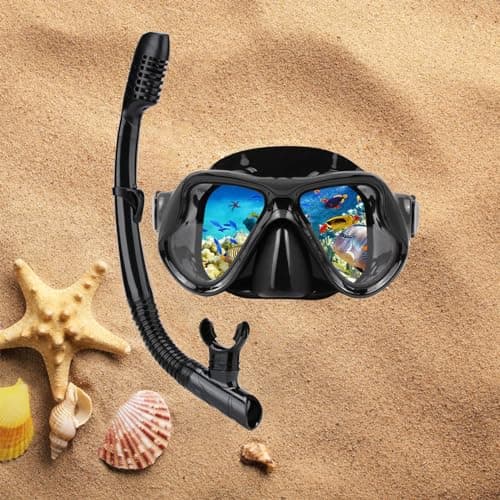Adult Snorkeling Gear Snorkel Set with Dry Top System 180 Degree Panoramic Snorkel Mask,Snorkel Mask Set Leak-proof (Black) — view 5
