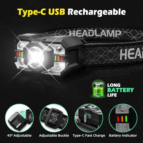 Hyted Head Torch Rechargeable, 2 Packs Super Bright 2000 Lumens LED Headlamp Headlight with Motion Sensor, 10 Light Modes, Waterproof Headtorch for Camping, Running,Cycling,Fishing — view 2