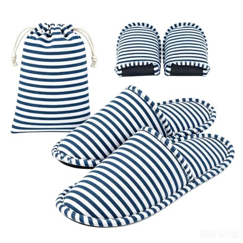 MIGIFTDY 3Pcs Travel Slippers Women Men (UK 3-6), Foldable Portable Spa Hotel Slippers, Cotton Non-Slip Washable Reusable Guest Bath Slippers for Camping Air Travel Business Trip Vacation