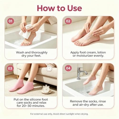 Silicone Socks for Moisturising Feet, Silicone Foot Care Socks, Moisturizing Silicone Foot Socks – Reusable Gel Heel Sleeves for Dry, Locks in Cream, Textured Sole for Grip, Home Spa Care，Pink — view 6