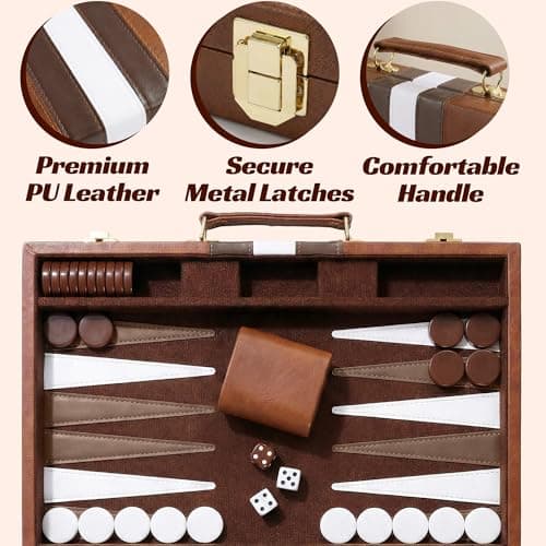 Backgammon Set, 11" Travel Board Game with Premium PU Leather Case& Dices — view 3