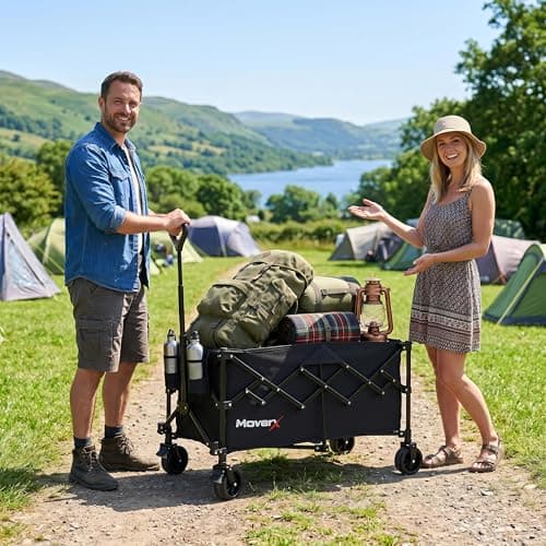 MoverX 220L Festival Trolley on Wheels, Folding Wagon, Portable Camping Cart, Collapsible Foldable Trolly for Beach Outdoor Garden Picnic Shopping Fishing, Wide Wheels, Adjustable Handle, Black — view 2