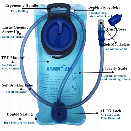 TANNOZHE Hydration Water Bladder-Leak Proof-BPA Free Hydration Pack Replacement-Sports Travel Reservoir Bag Pack Hiking Outdoor-2Litre Blue — view 3
