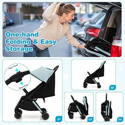 COSTWAY Baby Stroller, Protable Travel Buggy with Detachable Seat Cover, 5-Point Harness, Adjustable Canopy, Backrest and Footrest, One-Hand Fold Infant Pushchair for 0-3 Years (Blue) — view 2