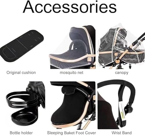 Baby Buggy, Baby Pram, Pushchair, 3 in 1 Travel System, Foldable Stroller, Lightweight Folding All in One Stroller, Portable Baby Carriage for Newborns and Toddlers, Aluminium Frame, Black - Rose Gold — view 6