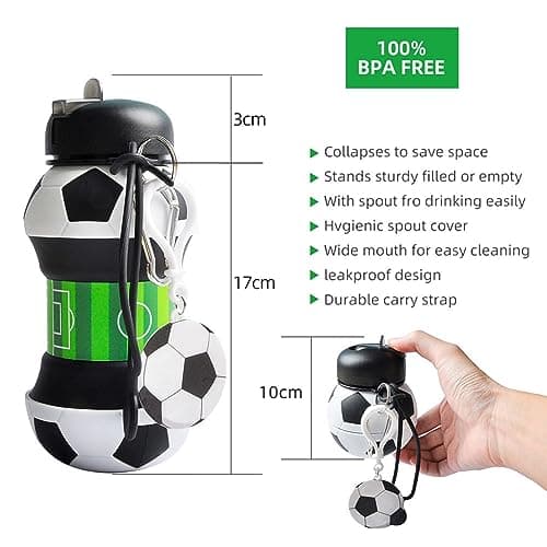 CARESWAY Football Water Bottle for Boys and Girls - Football Gifts for Boys and Girls - Collapsible Bottle for Children Drinks — view 2