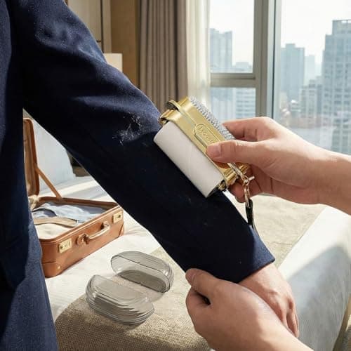 Hopzab Travel Lint Roller Set – Mini Double-Sided Portable Lint Roller with Hand Strap, Reusable Sticky Pet Hair Remover, 5 Refills for Clothes, Sofa, Carpet, and Bags — view 4