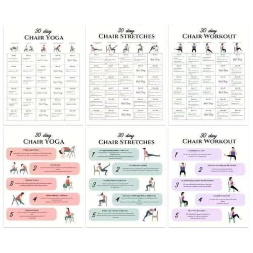 Générique Chair Yoga – 6 Pieces 30-Day Workouts Supplies Exercise Cards Set